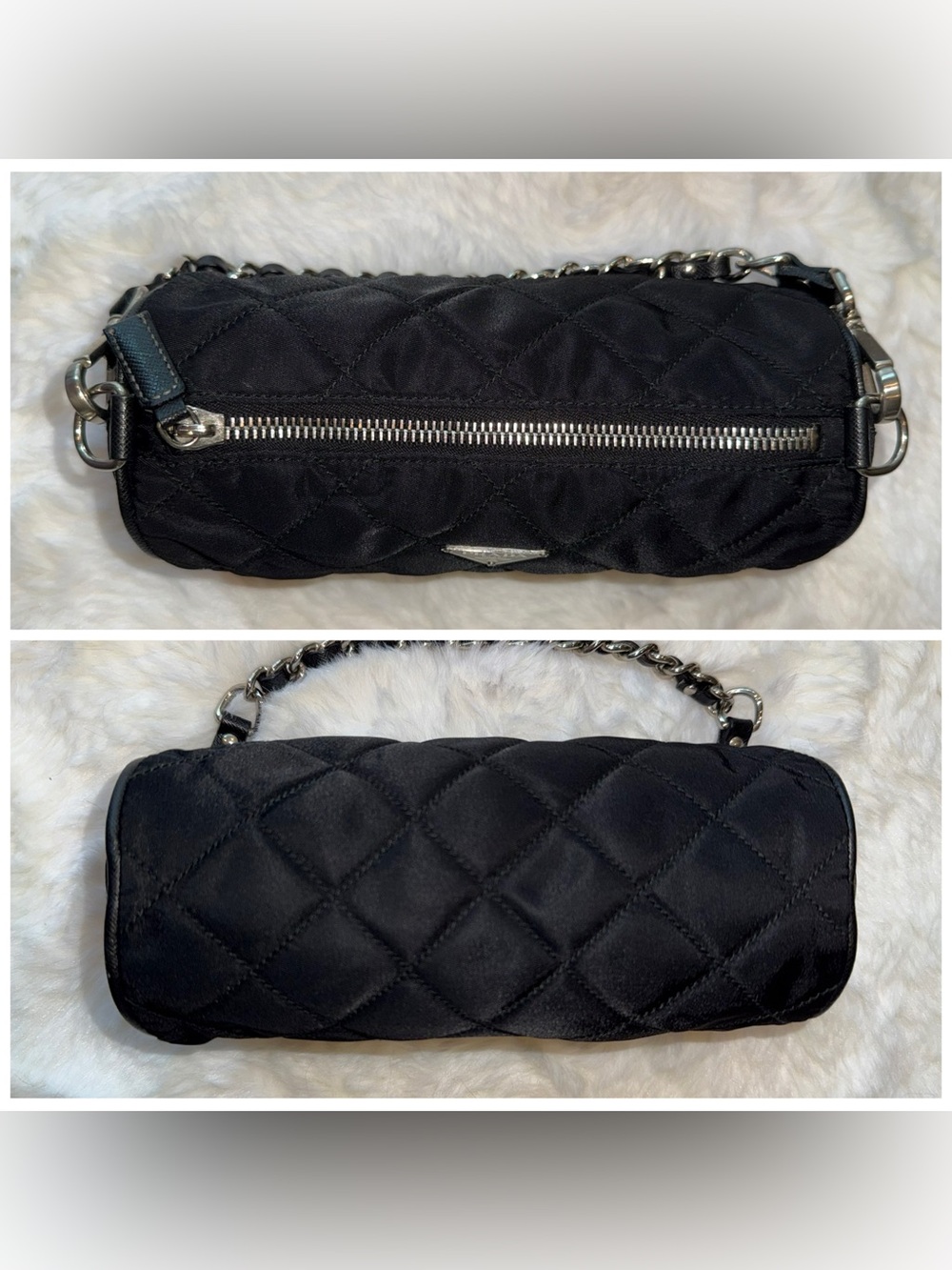 Prada Black Quilted Mini Barrel Bag with Silver Chain - Picture 7 of 16